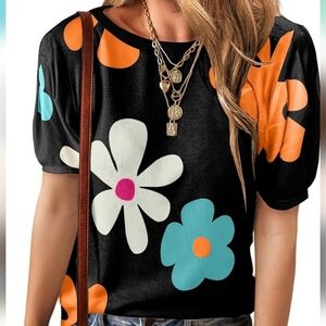 Flower Print Bubble Sleeve Tee